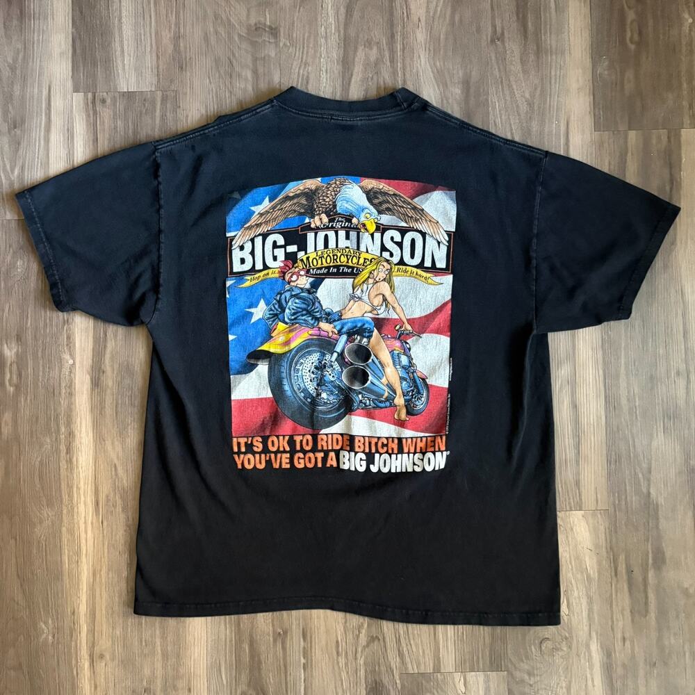 Vintage Big Johnson Motorcycles T-Shirt Men's Size XL Black 1999 Faded Black